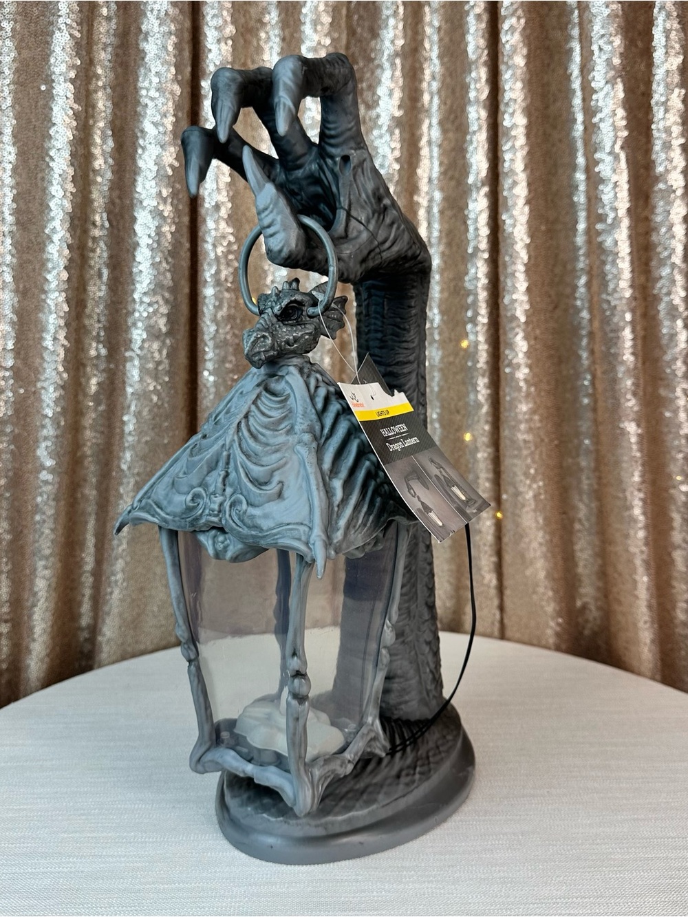 Way to Celebrate Light Up Dragon Lantern Halloween Decor Gray 16.7”